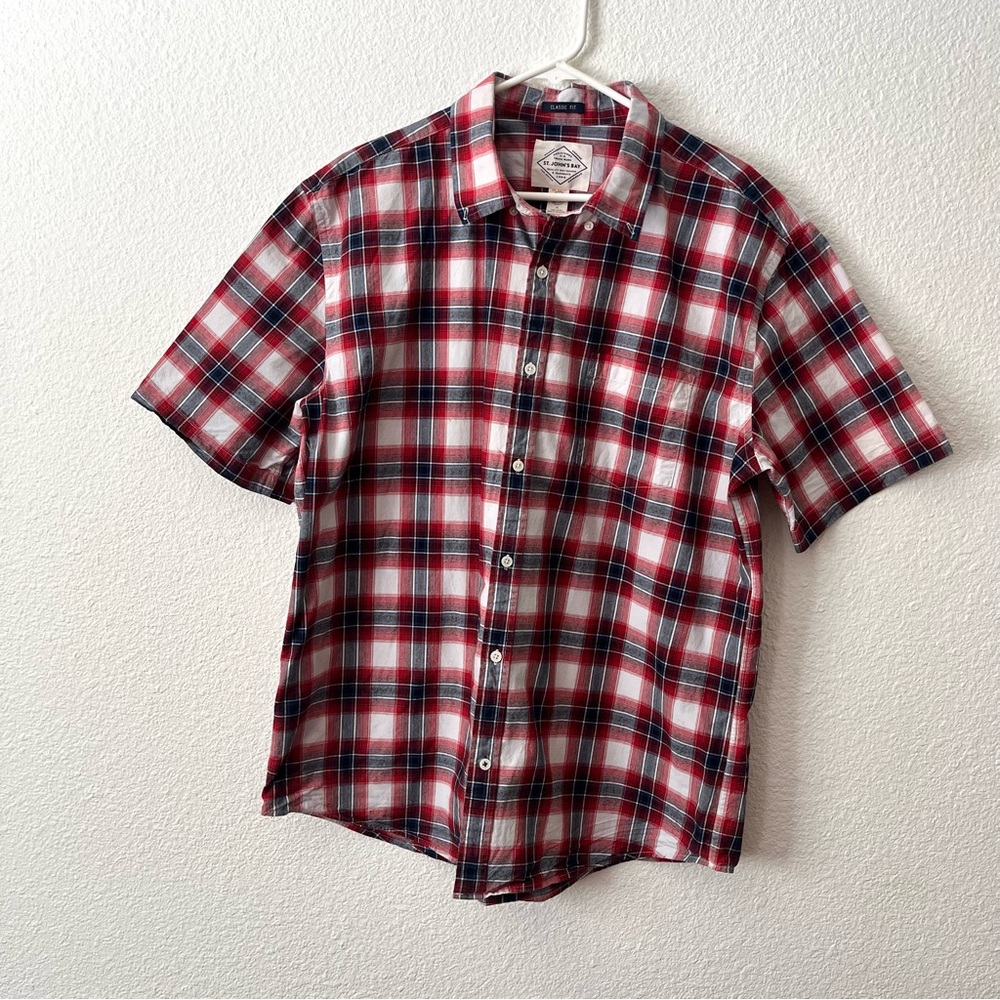 St. John’s Bay Red, White and Blue Popli Plaid Pattern Casual Button Down Shirt